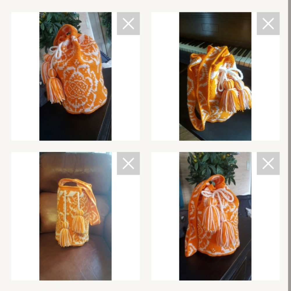 NWT BRAND NEW!!! NEVER USED!!  Orange Floral Mochila Style Bag Crochet